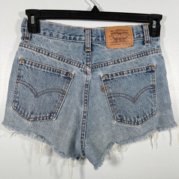 Vintage Levi’s Orange Tab Shorts 28 90s Distressed High Rise Denim Cutoffs - Picture 1 of 6